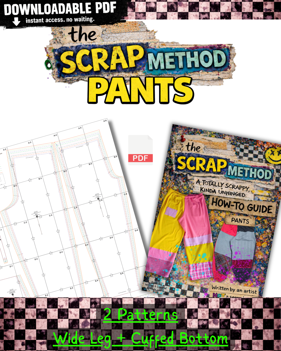 The Scrap Method: Pants - How To Guide + 2 Printable patterns(Wide Leg + Cuffed bottom)