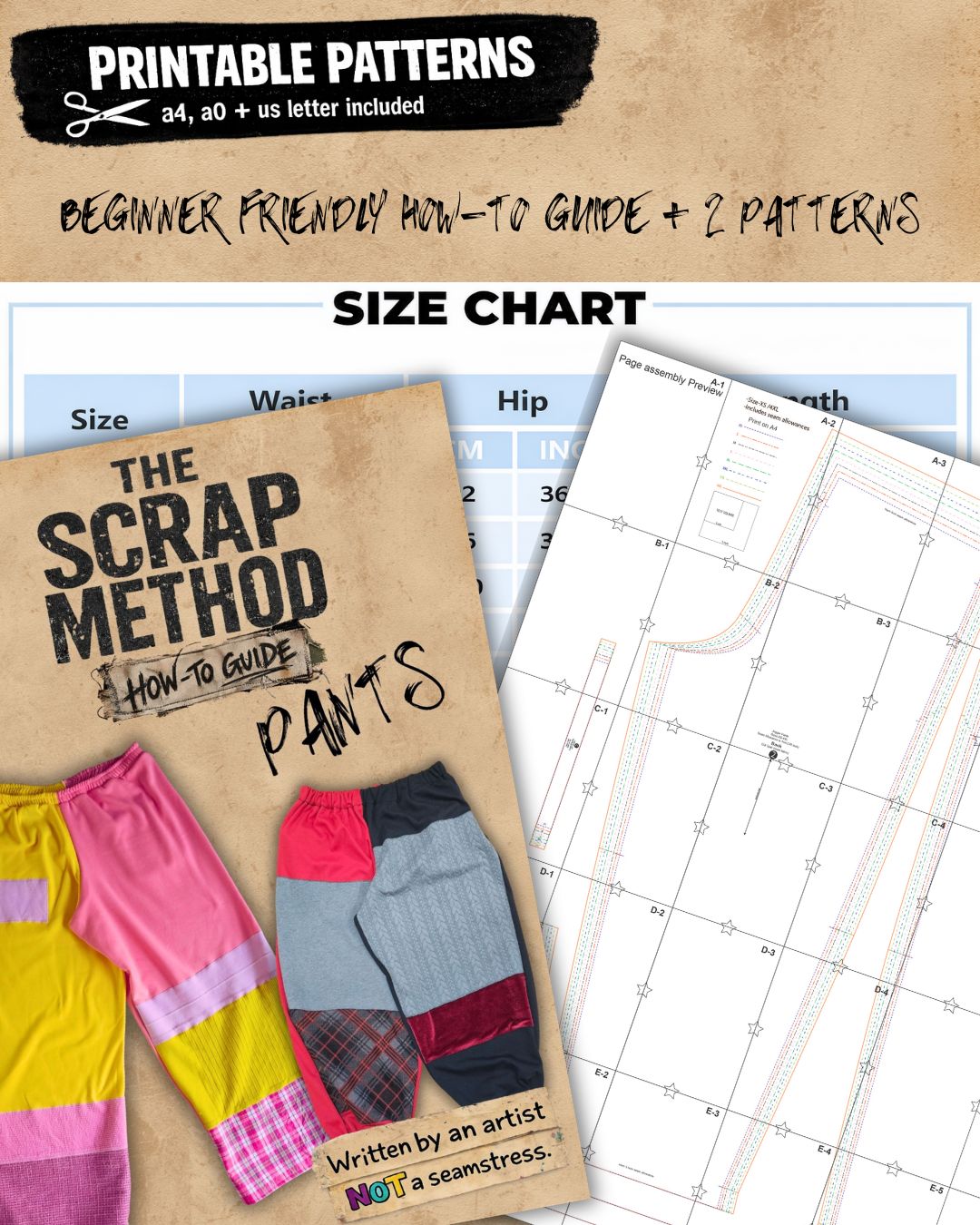 The Scrap Method: Pants - How To Guide + 2 Printable patterns(Wide Leg + Cuffed bottom)