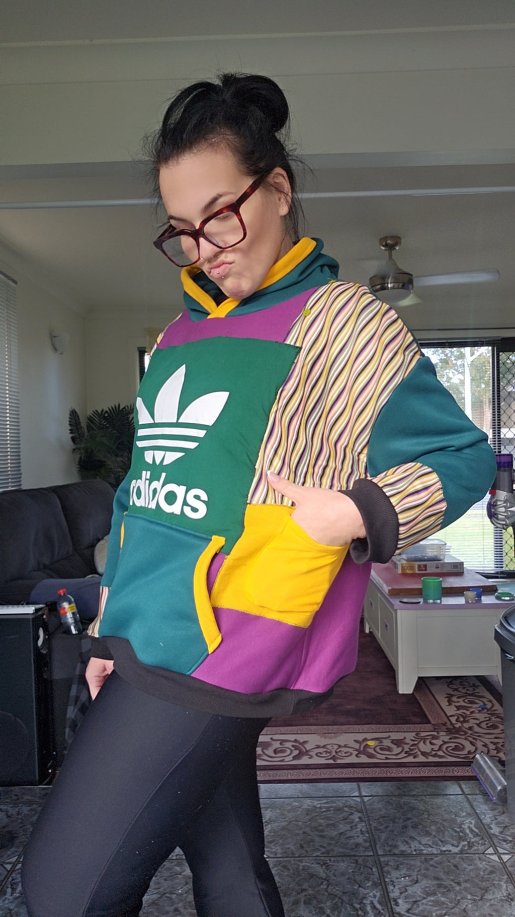 Green, Purple & mustard hoodie